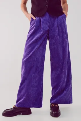 High Rise Straight Leg Pants In Purple Cord
