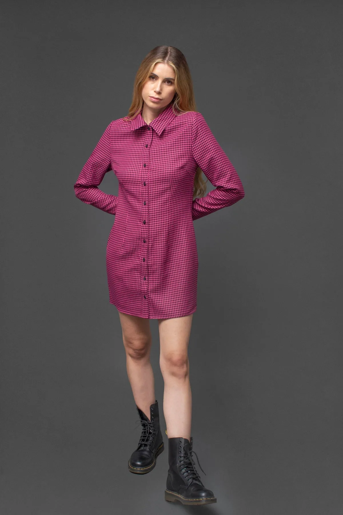 HOUNDSTOOTH BLAZER DRESS in Pink