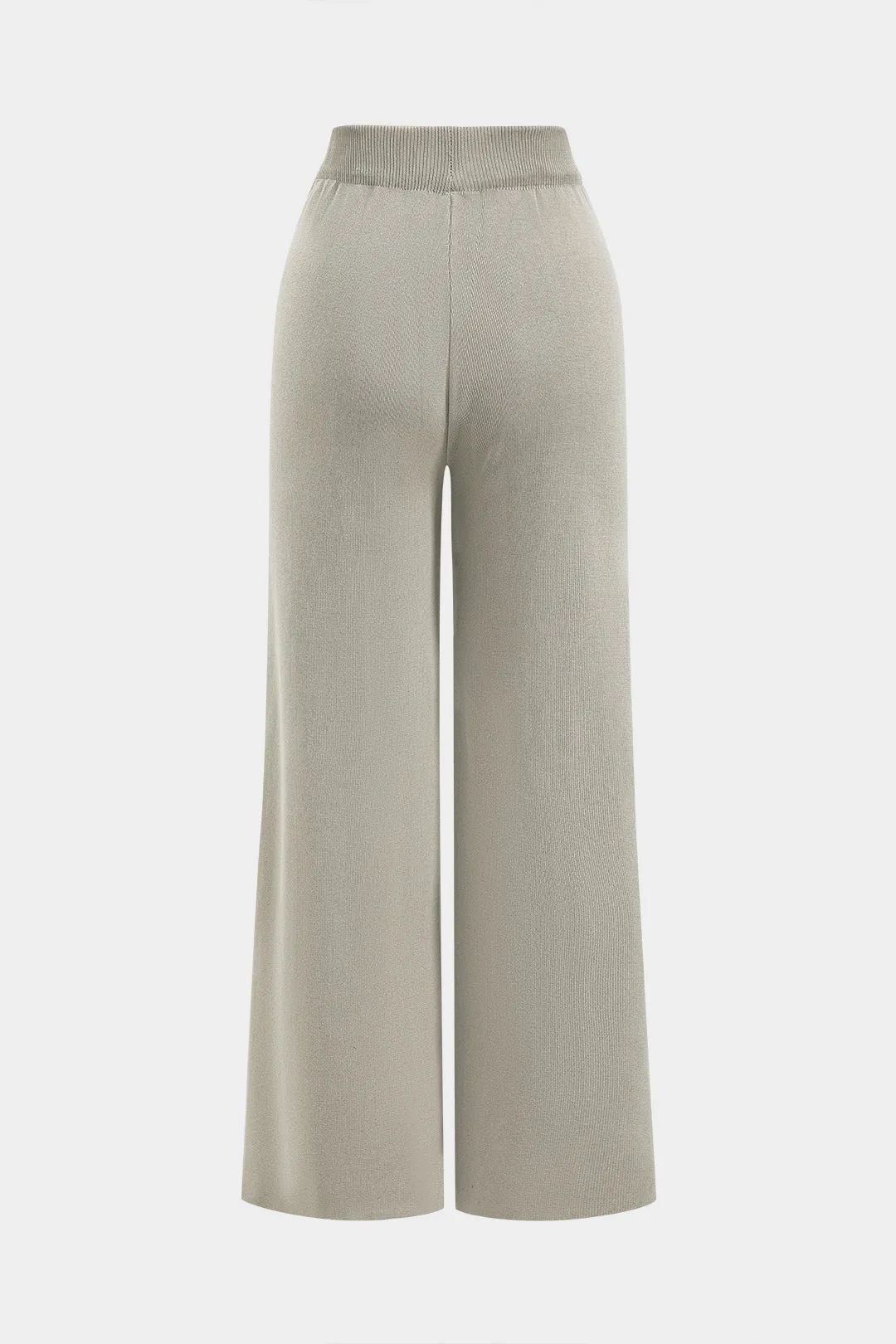 Knit Tie-Up Button Pocket Long-Sleeve Top And Trousers Set