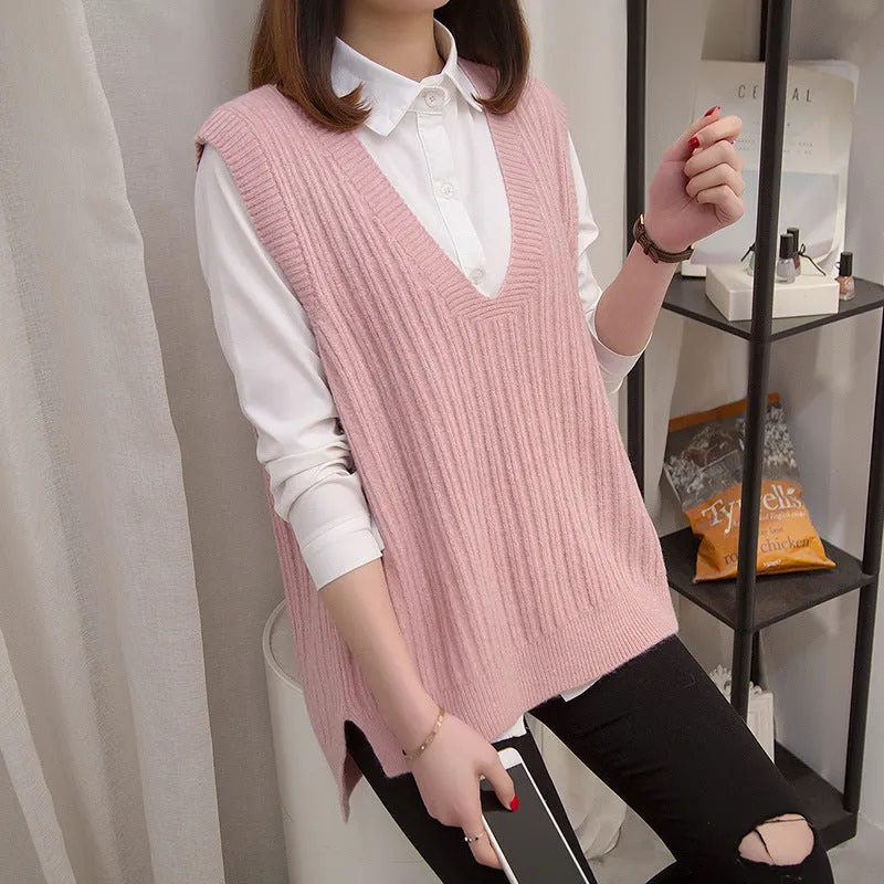 Knitted Vest Women Korean Tank Top Outdoor Sleeveless Plus Size Sweater Outerwear