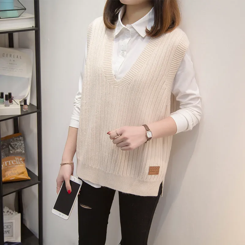 Knitted Vest Women Korean Tank Top Outdoor Sleeveless Plus Size Sweater Outerwear