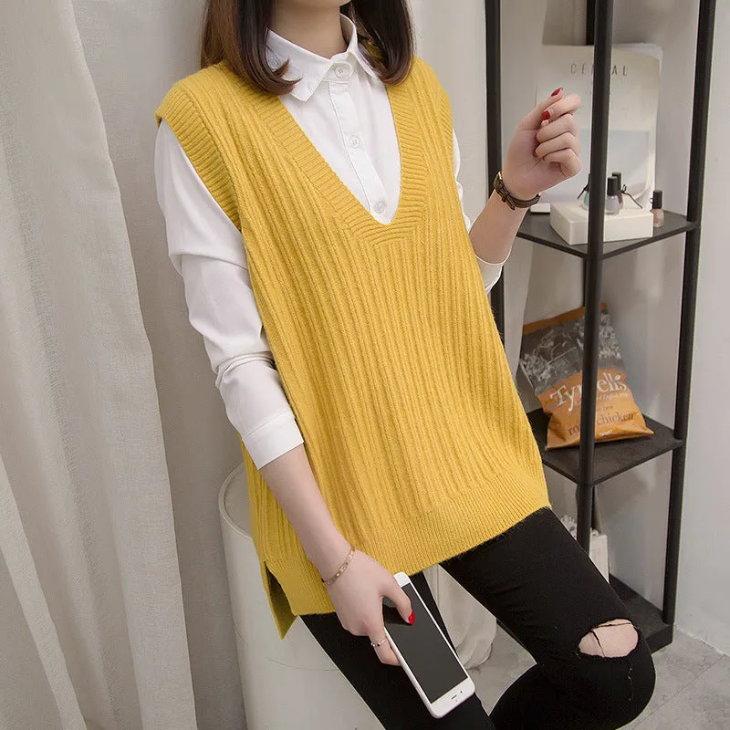 Knitted Vest Women Korean Tank Top Outdoor Sleeveless Plus Size Sweater Outerwear