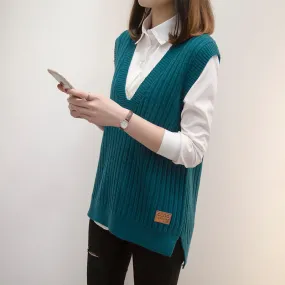 Knitted Vest Women Korean Tank Top Outdoor Sleeveless Plus Size Sweater Outerwear
