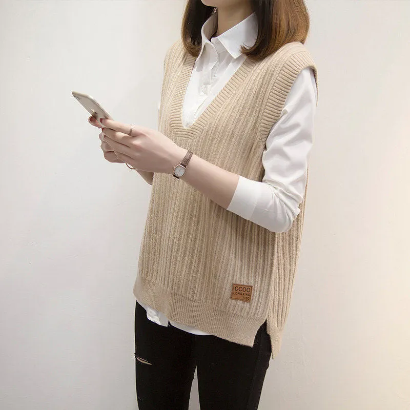 Knitted Vest Women Korean Tank Top Outdoor Sleeveless Plus Size Sweater Outerwear