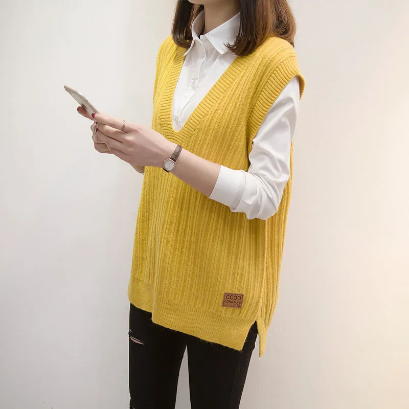 Knitted Vest Women Korean Tank Top Outdoor Sleeveless Plus Size Sweater Outerwear
