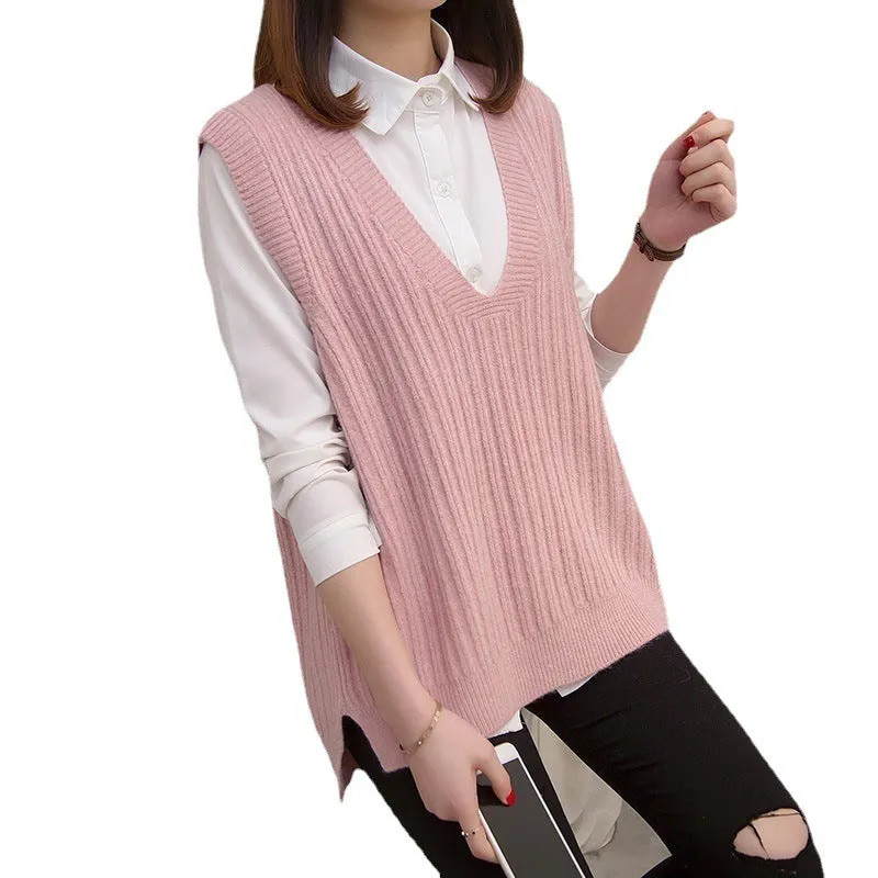 Knitted Vest Women Korean Tank Top Outdoor Sleeveless Plus Size Sweater Outerwear