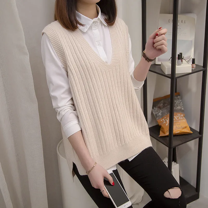 Knitted Vest Women Korean Tank Top Outdoor Sleeveless Plus Size Sweater Outerwear
