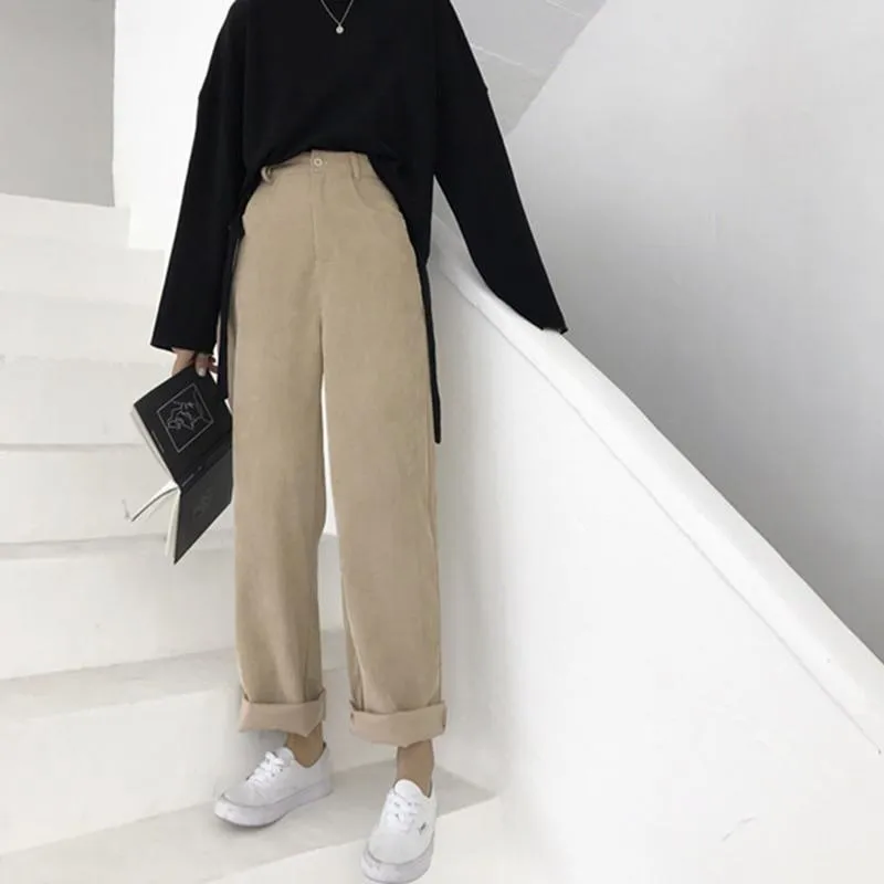 KOREAN WIDE LEG CORDUROY PANTS