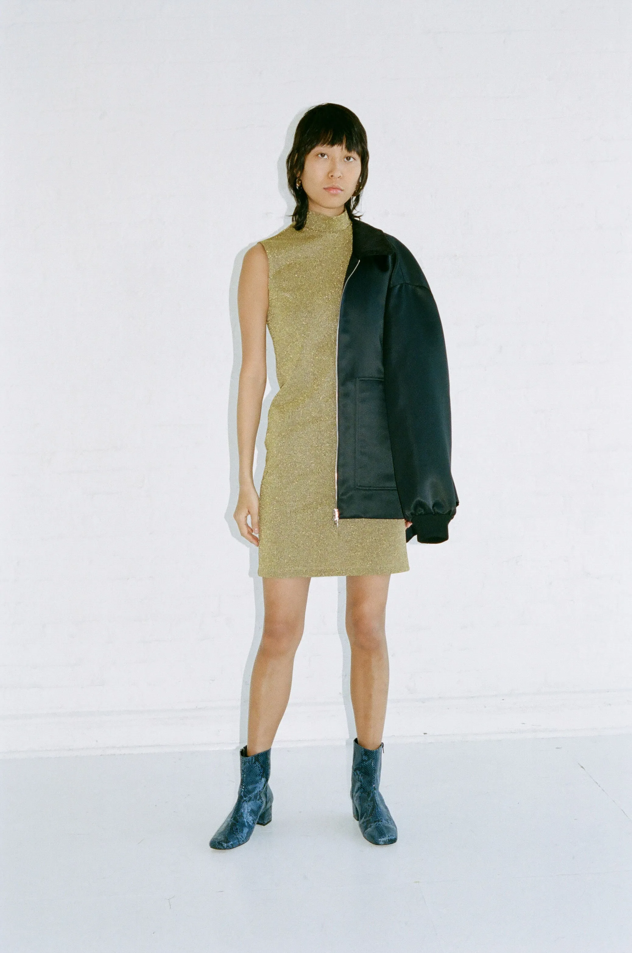 LACED AVIATOR JACKET - BLACK SATIN