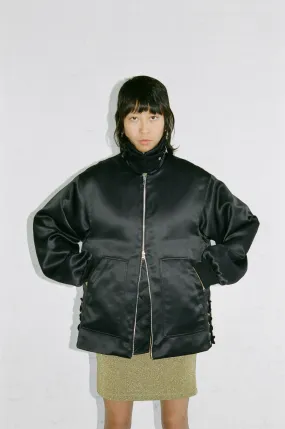 LACED AVIATOR JACKET - BLACK SATIN