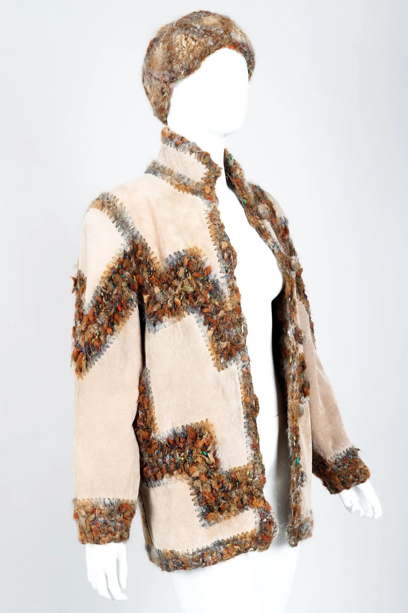 Lamb Fur Patchwork Jacket & Hat Set