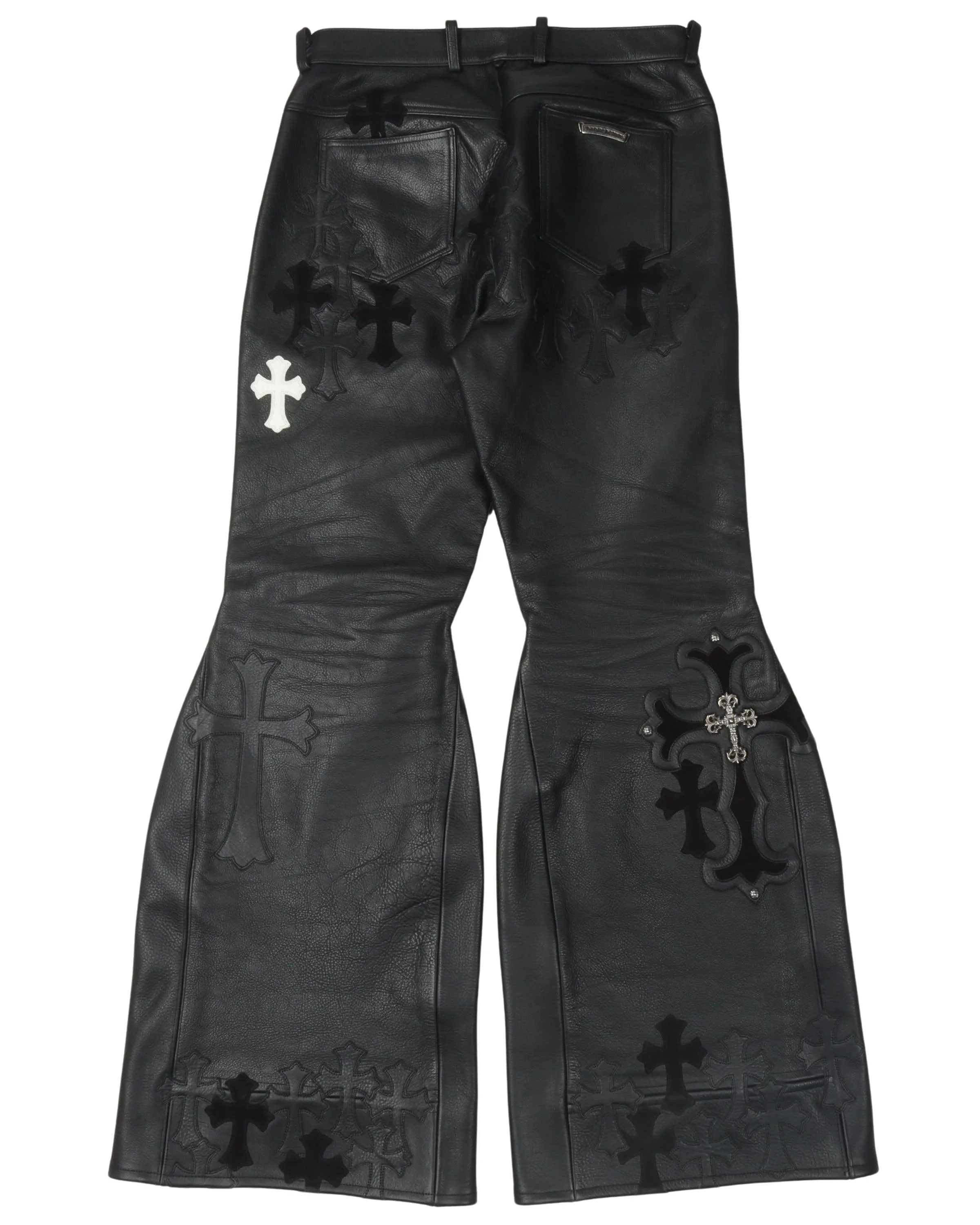 Leather Cross Patch Flared Pants "Final Boss"