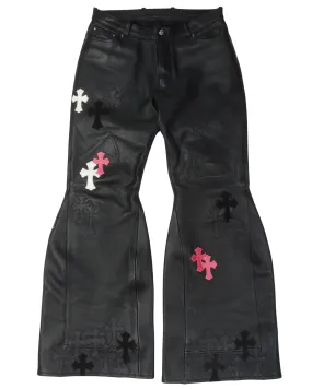 Leather Cross Patch Flared Pants "Final Boss"