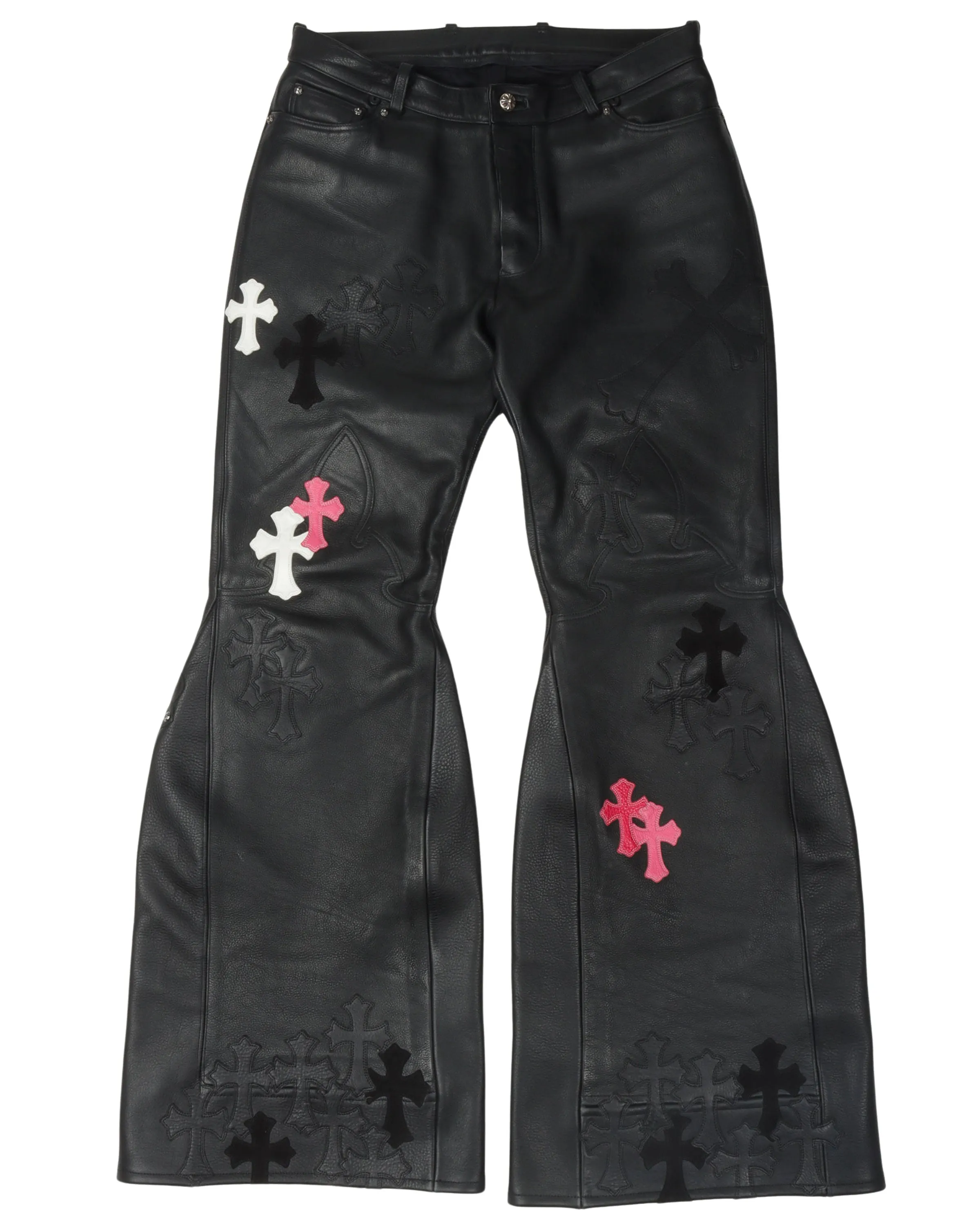 Leather Cross Patch Flared Pants "Final Boss"
