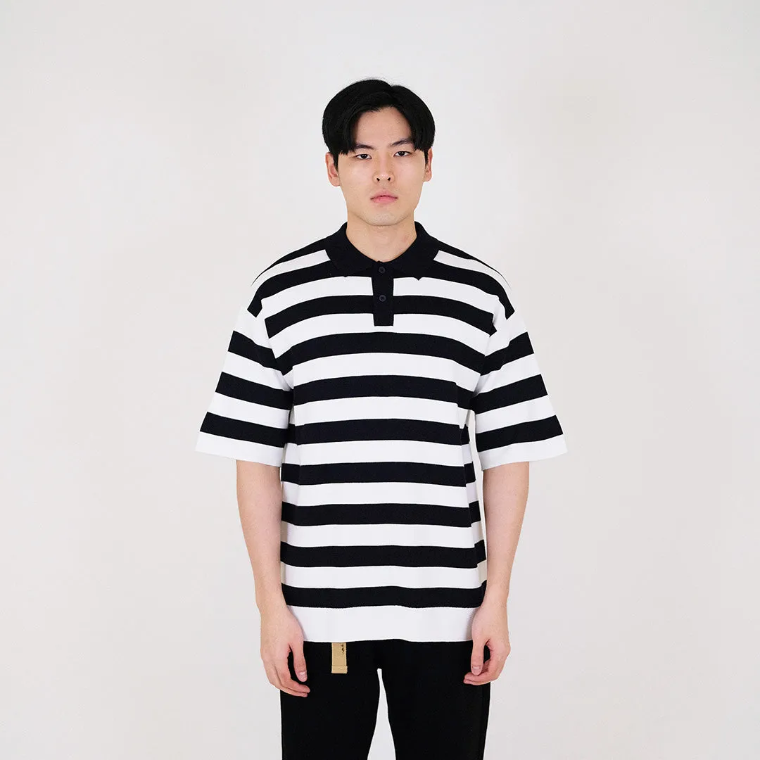 Men Oversized Stripe Polo Sweater - Navy - SM2311197Z