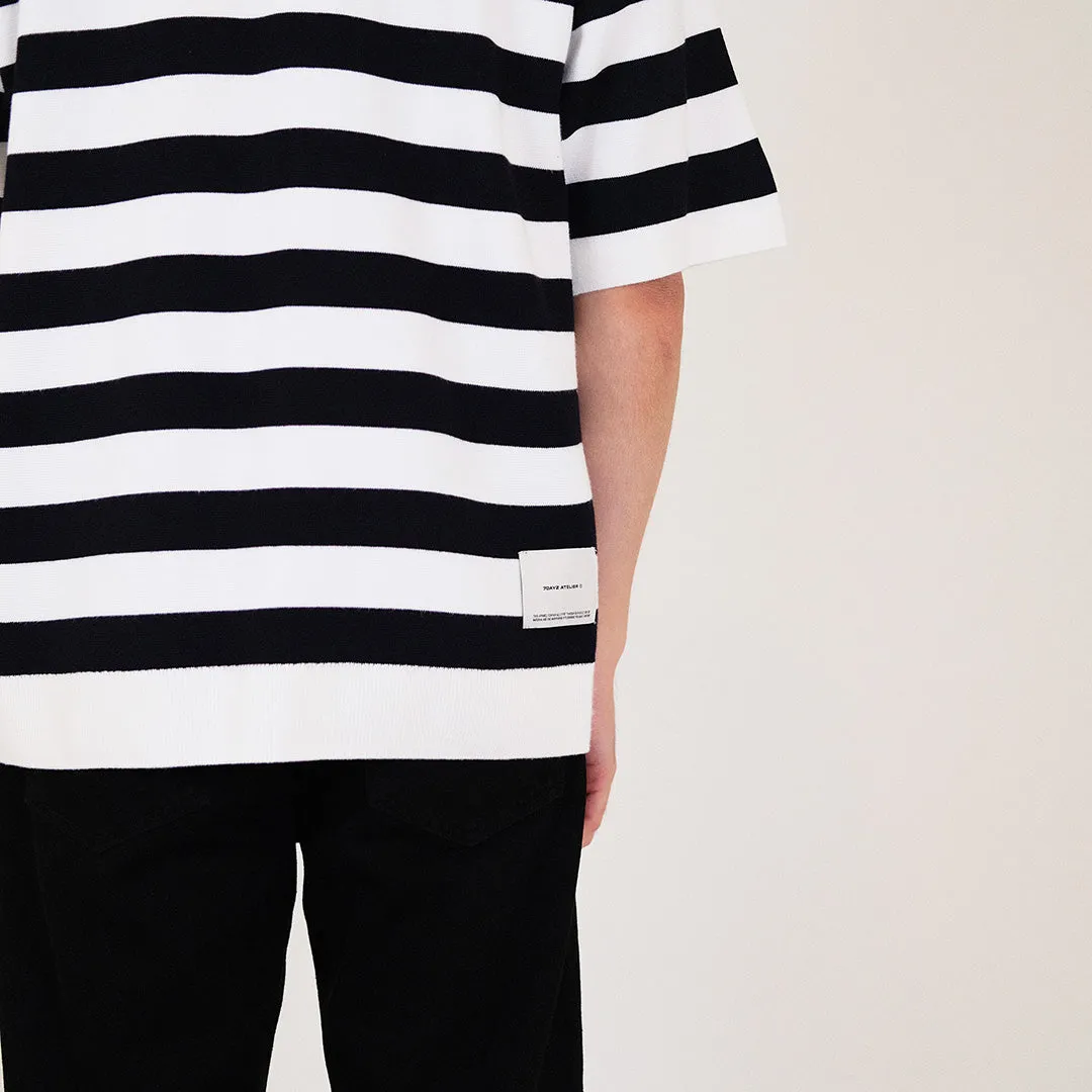 Men Oversized Stripe Polo Sweater - Navy - SM2311197Z