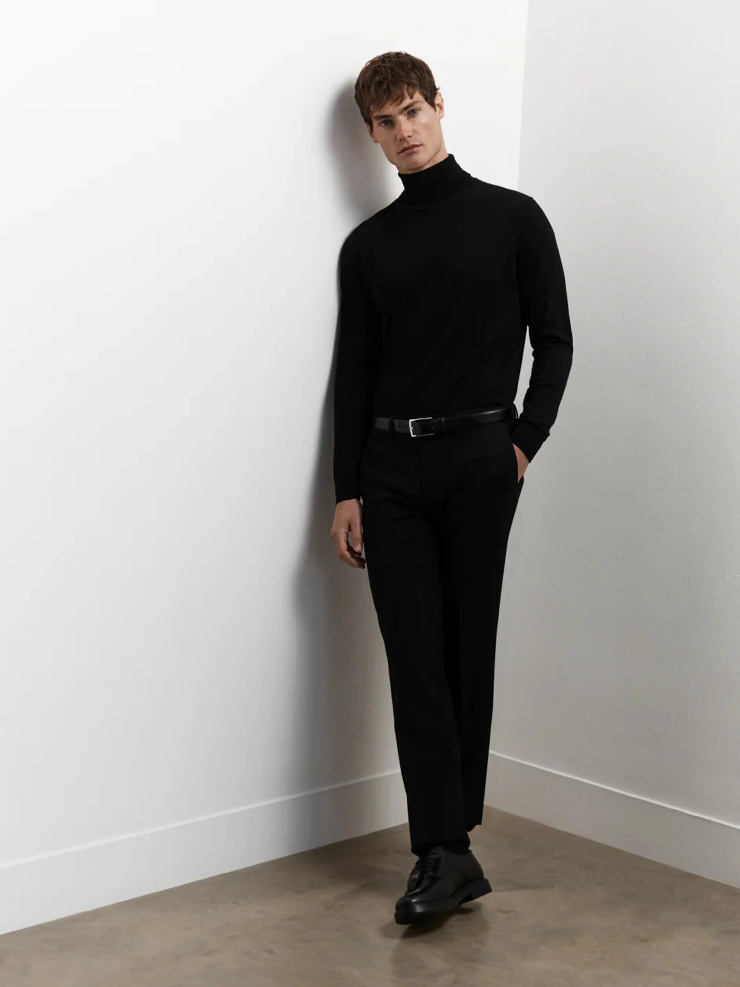 Merino Wool Roll Neck Jumper - Black