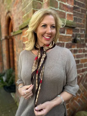 Mocha Chain Detail Silk Style Scarf