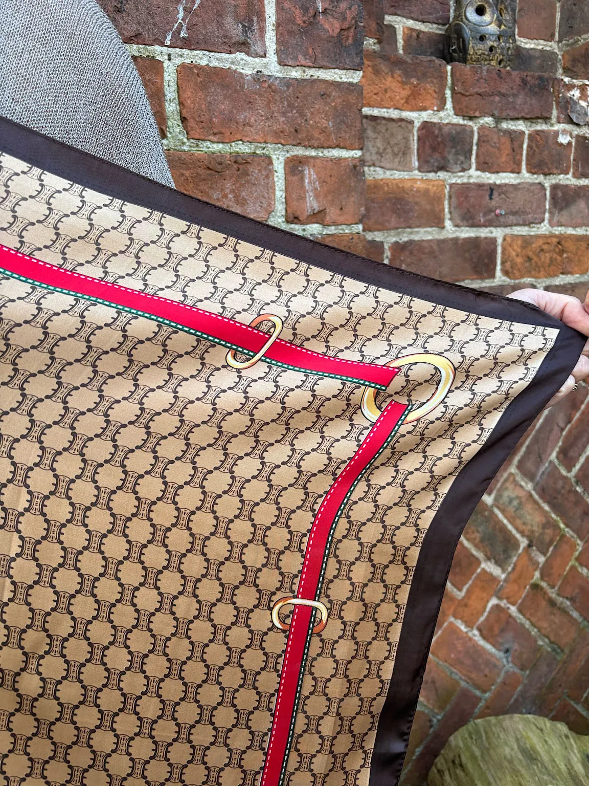 Mocha Chain Detail Silk Style Scarf