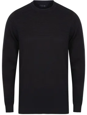 Neston Crew Neck Ripple Knit Jumper in Dark Navy - Dissident