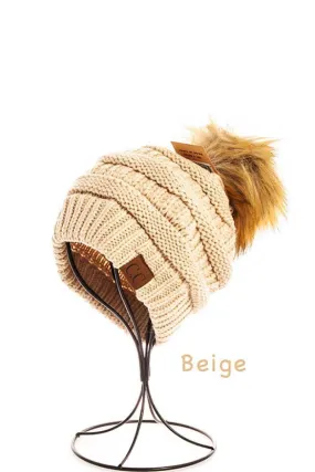 Nordic Fair Isle Pom Beanie, Beige