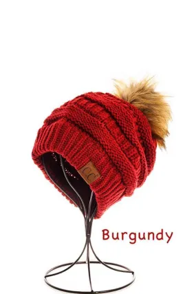 Nordic Fair Isle Pom Beanie, Burgundy
