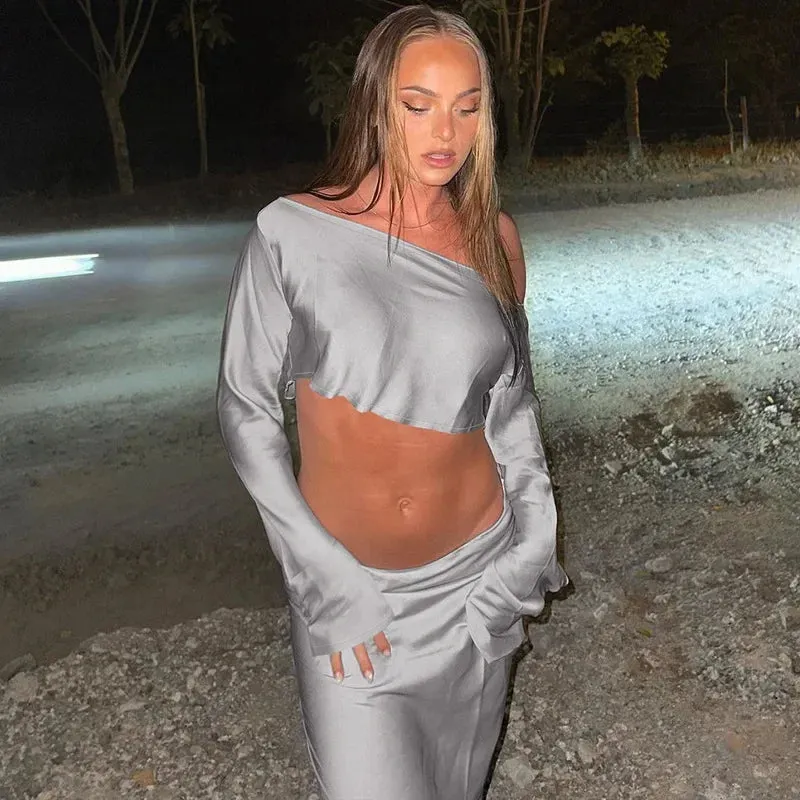Off Shoulder Maxi Dress with Long Sleeves