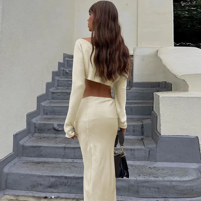 Off Shoulder Maxi Dress with Long Sleeves