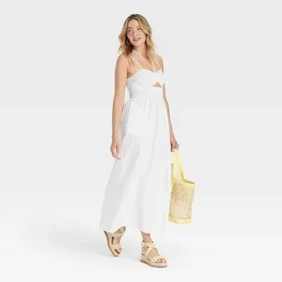 Open Box - Universal Thread Women's Smocked Cut-Out Maxi Dress Casual Sundress