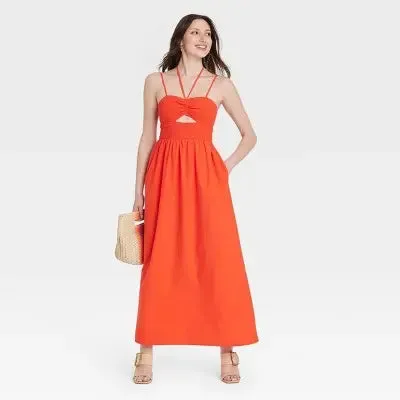 Open Box - Universal Thread Women's Smocked Cut-Out Maxi Dress Casual Sundress