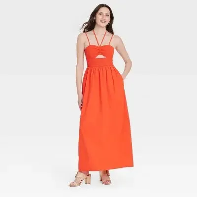 Open Box - Universal Thread Women's Smocked Cut-Out Maxi Dress Casual Sundress