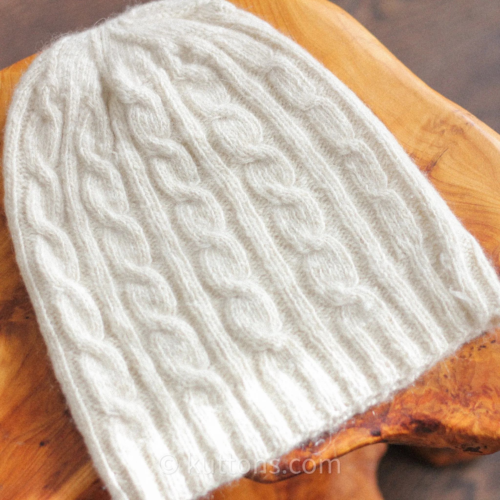 Pashmina Cashmere Cable Knit Hat - 100% Pure Pashmina Cashmere Handspun & Handknit Hat in Ladakh Himalayas | Cream
