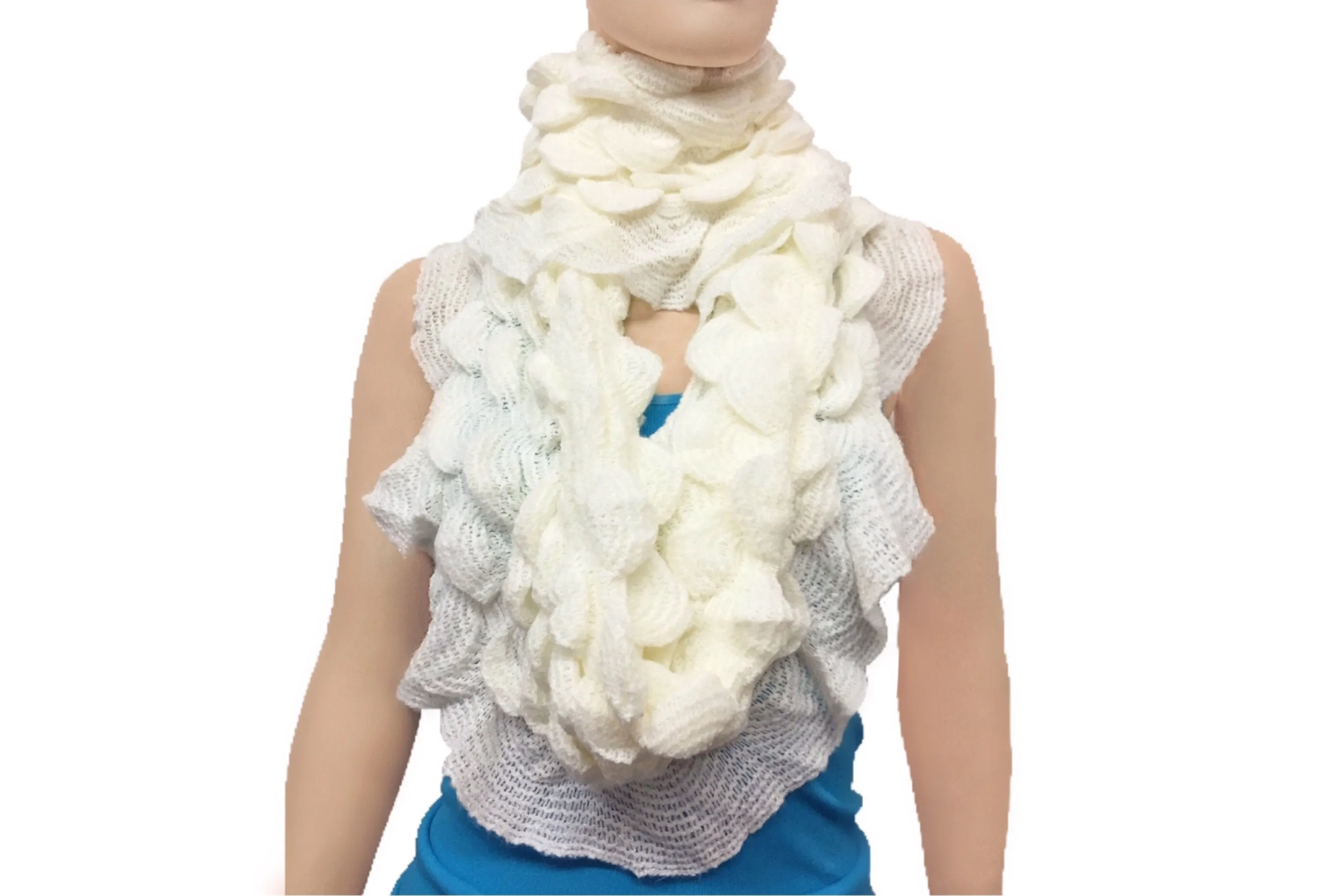 Ruffle Knit Infinity Scarf with Glitter Trim