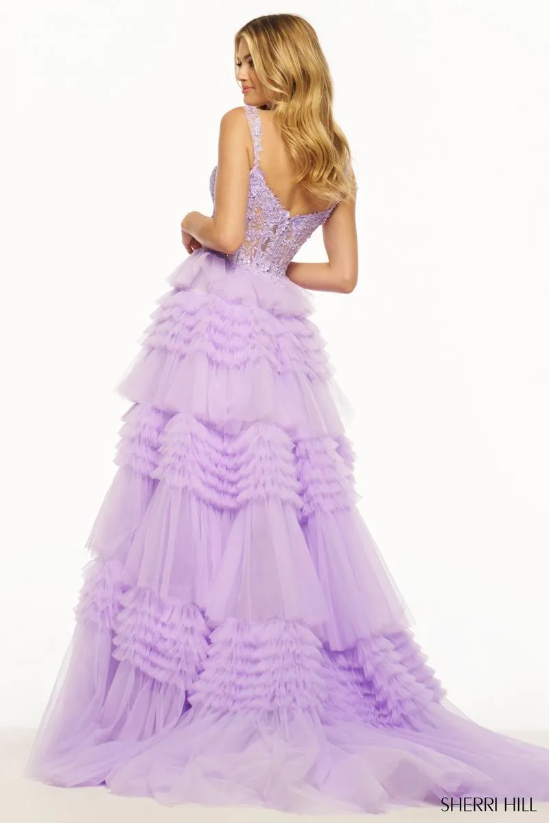 Sherri Hill Tulle Ruffle Ball Gown Prom Dress 56019