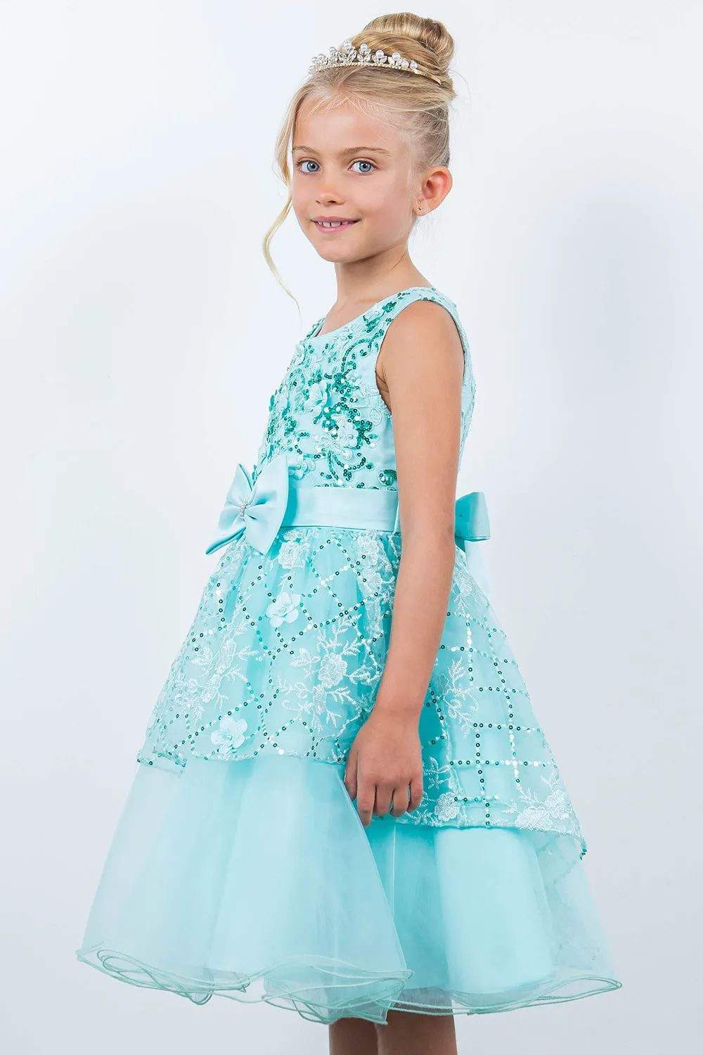 Sleeveless Sequin Layered Girl Party Dress by Cinderella Couture USA AS9131