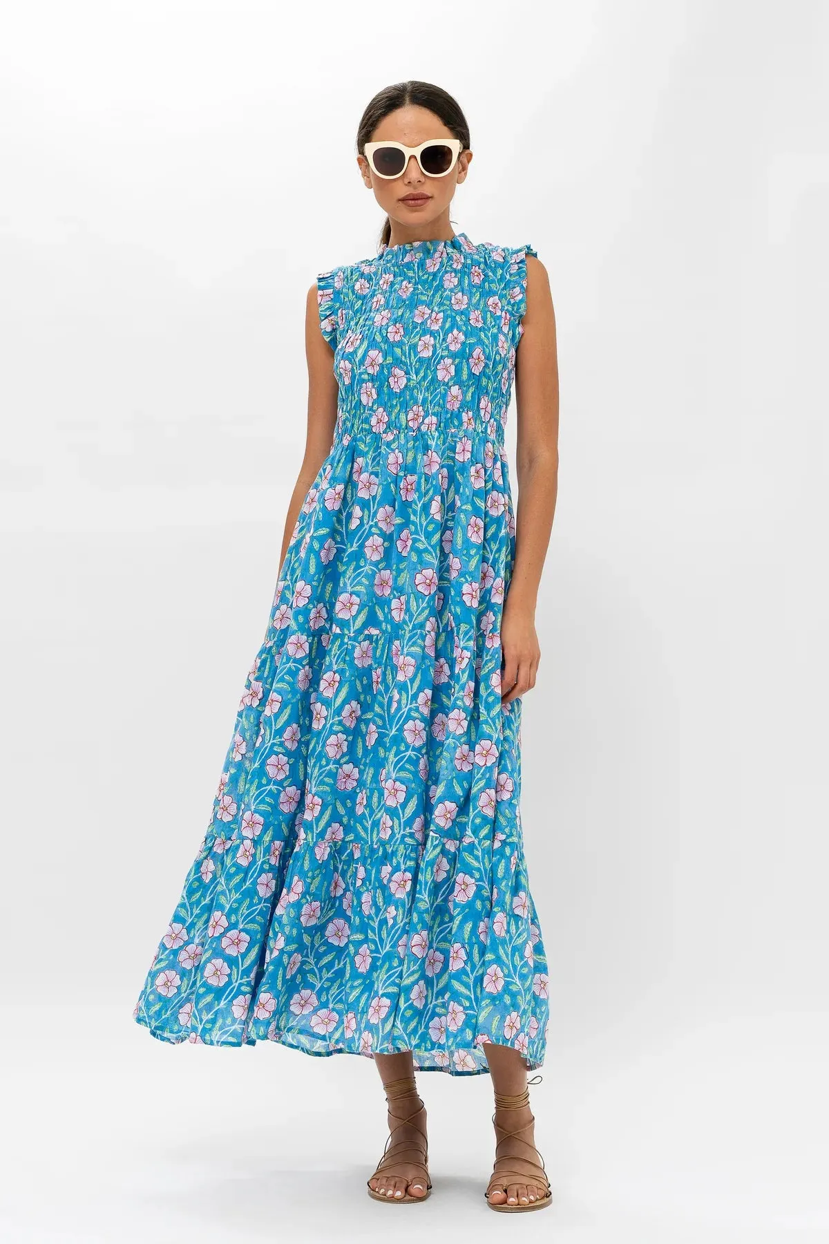 Sleeveless Smocked Maxi Dress - Amalfi Blue