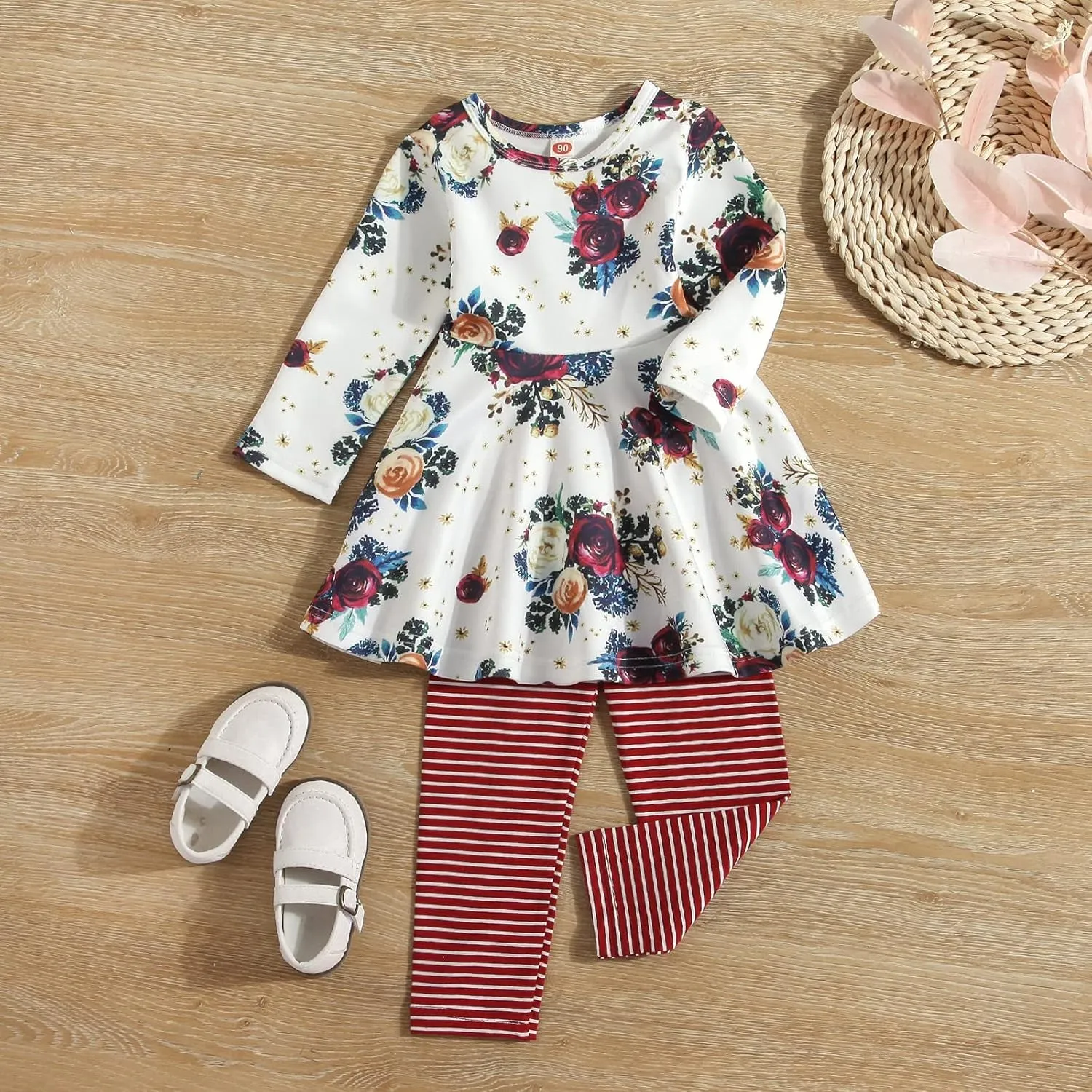 Toddler-Baby-Girl-Floral-Clothes-Set Tunic Dress Leggings Princess Outfit Boutique Clothing