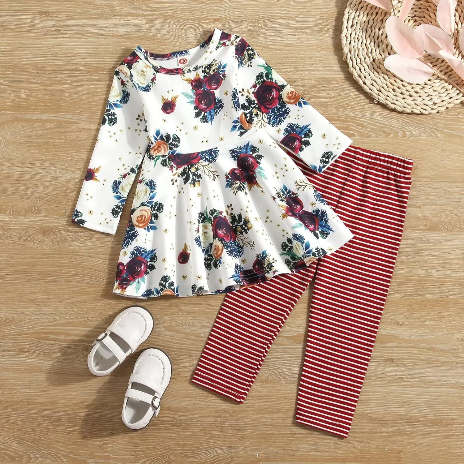 Toddler-Baby-Girl-Floral-Clothes-Set Tunic Dress Leggings Princess Outfit Boutique Clothing
