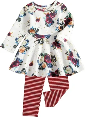 Toddler-Baby-Girl-Floral-Clothes-Set Tunic Dress Leggings Princess Outfit Boutique Clothing