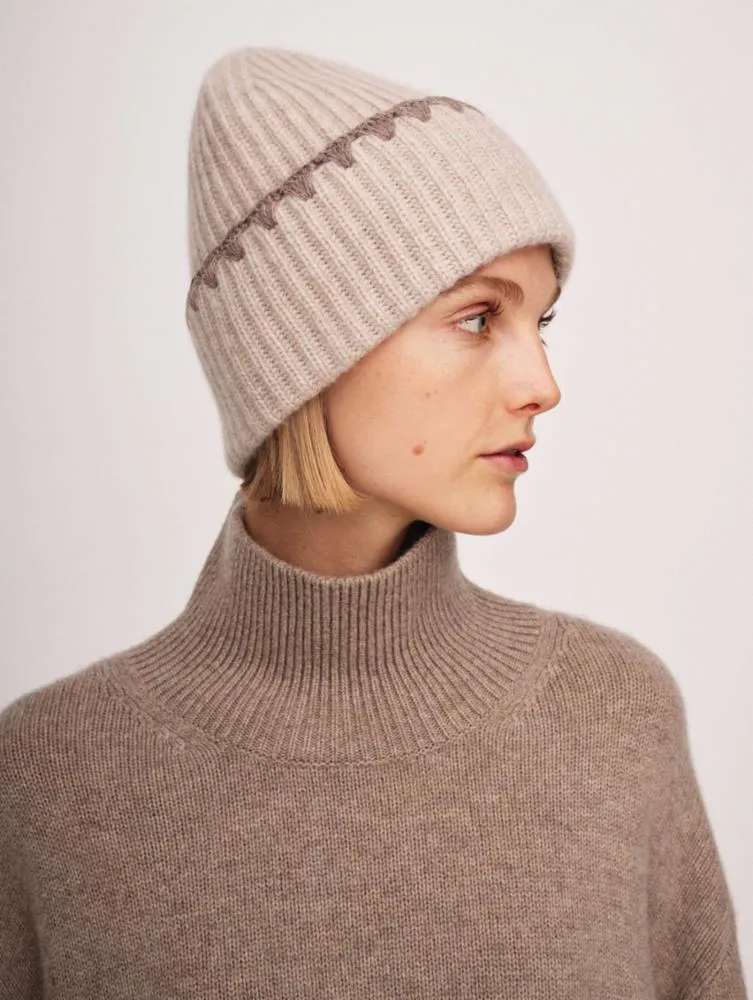 White   Warren Cashmere Crochet Trim Beanie - Multiple Colors!